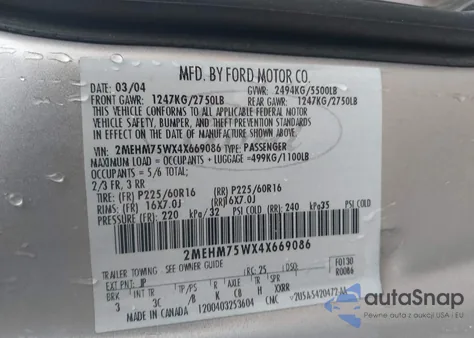 2004 Mercury Grand Marquis Ls from USA, damaged, VIN 2MEHM75WX4X669086